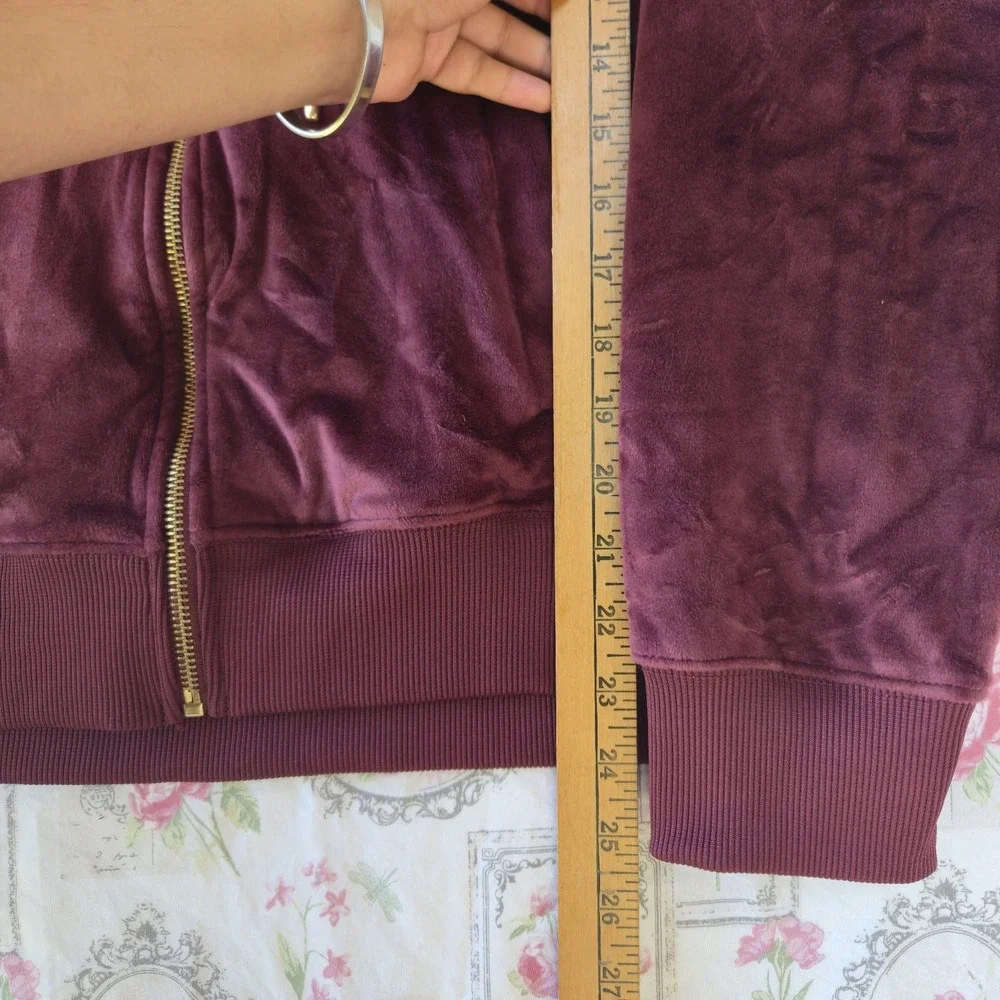 Michael Kors Women Velour Velvet Full Zip Hoodie Jacket Burgundy Wine Medium